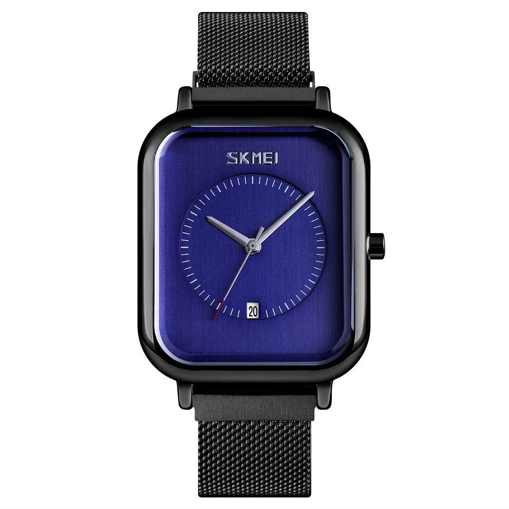 MASTOP Reloj unisex para hombres y mujeres, reloj analógico de cuarzo impermeable de acero inoxidable con fecha de hora, esfera rectangular, reloj de vestir de negocios