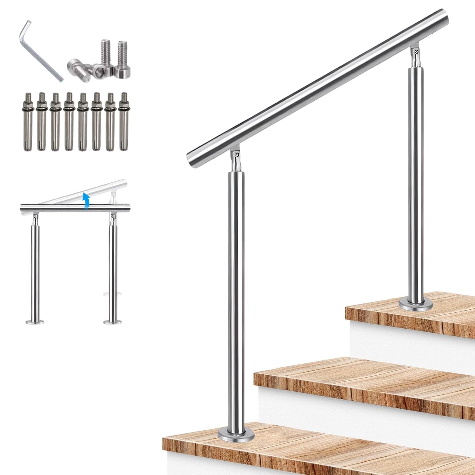 Rampe d'escalier extérieure réglable en inox, piquet de transition pour marches de porche