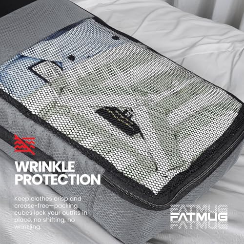 Image of FATMUG Packing Cubes Travel Pouch Bag Organiser Set of 8 (2x Large-Medium-Small and Slim) - Grey, Fabric