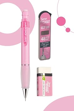 SERVE Deep Versatil Kalem, Silgi ve Kalem Ucu 0,7mm 3'lü Set - Şeker Pembe