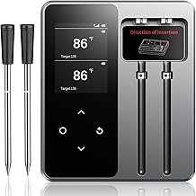 Wireless Meat Thermometer with App Control, 600FT Bluetooth Range, Dual Probes &amp; 6 Sensors, 0.5S Instant Read, LCD Display, IP67 Waterproof Real-Time Monitoring &amp; Smart Alerts for BBQ, Grill, Oven