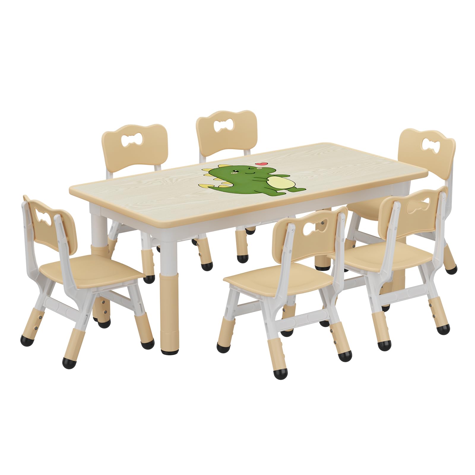 GAOMON Kids Table and 6 Chair Set with Storage Box, Height Adjustable Toddler Table and Chairs Set for Ages 2-10, Graffiti Desktop, Non-Slip Legs, Children Activity Table for Daycare Classroom Home