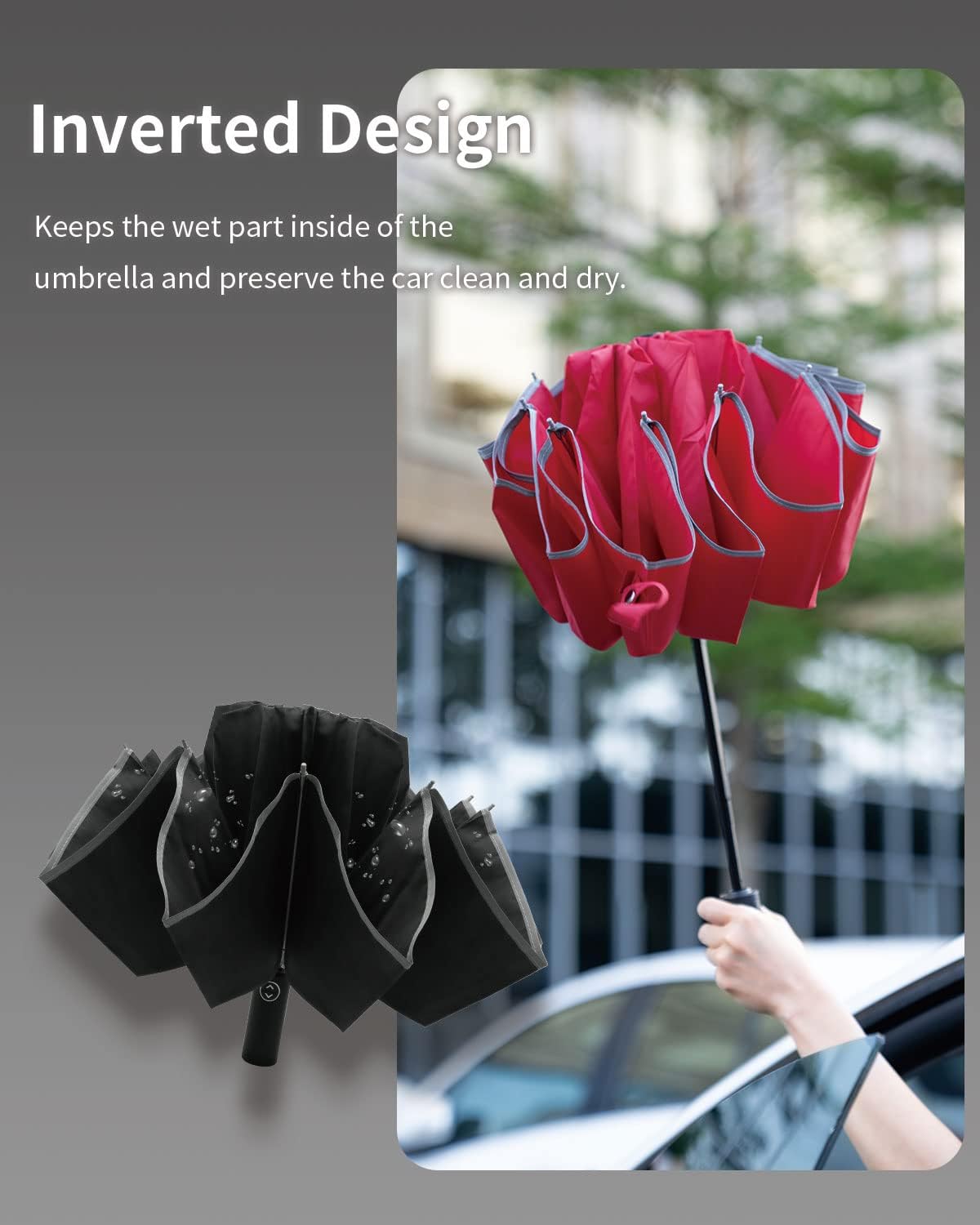 Jowua Anti-rebound Inverted Umbrella Water-repellent Quick Drying Fabric Black *Water-repellent