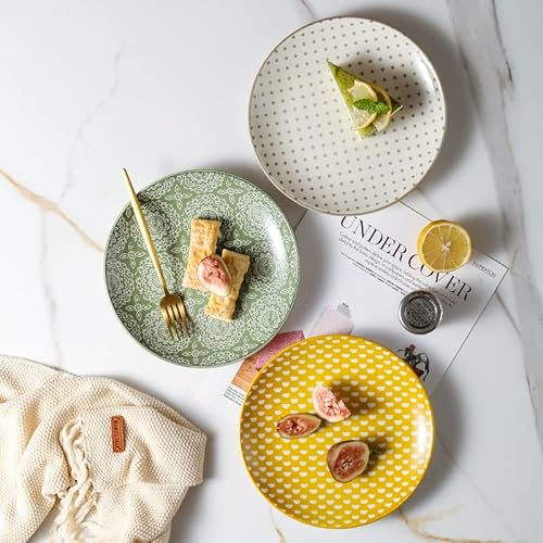 Qfull Plate Set 8 Inch - Salad Plates - Microwave, Oven, And Dishwasher Safe, Porcelain Round Plates For Salad, Pancakes, Steak, Dessert, Pasta - Vibrant Colors, Salad Plates Set Of 6 #TOP4