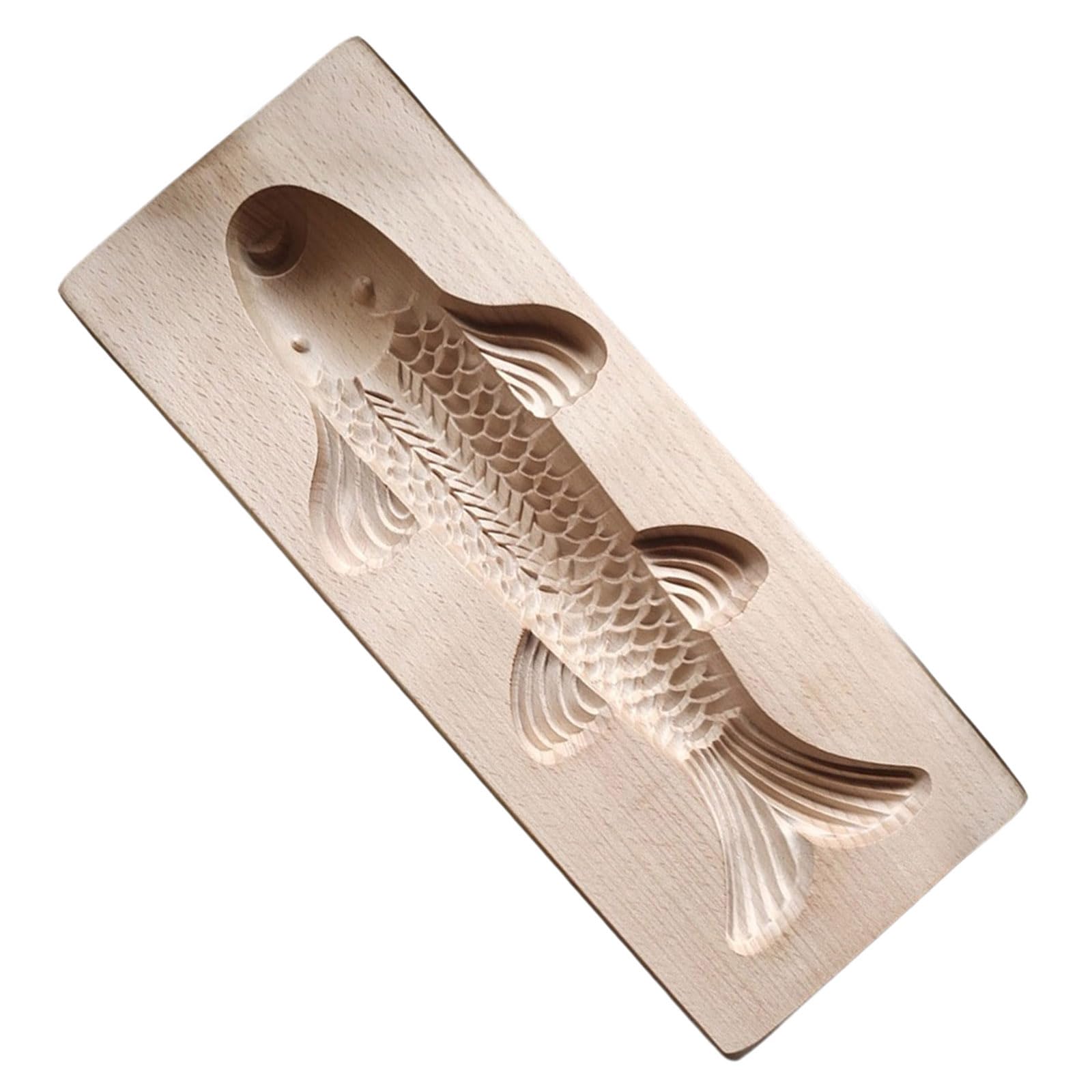 Msioytog Carved Carp Baking Model, Natural Wood Steamed Bun Maker for Pastries & Craft, Kitchen Essential Handcrafted Wooden Baking Tool