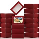 Zonon 30 Pcs Soap Boxes for Homemade Packaging, Mini Kraft Treat Boxes with Window for Bakery Candy Soap Making Gift Packaging(3.7 x 2.6 x 1.37 Inch,Burgundy)
