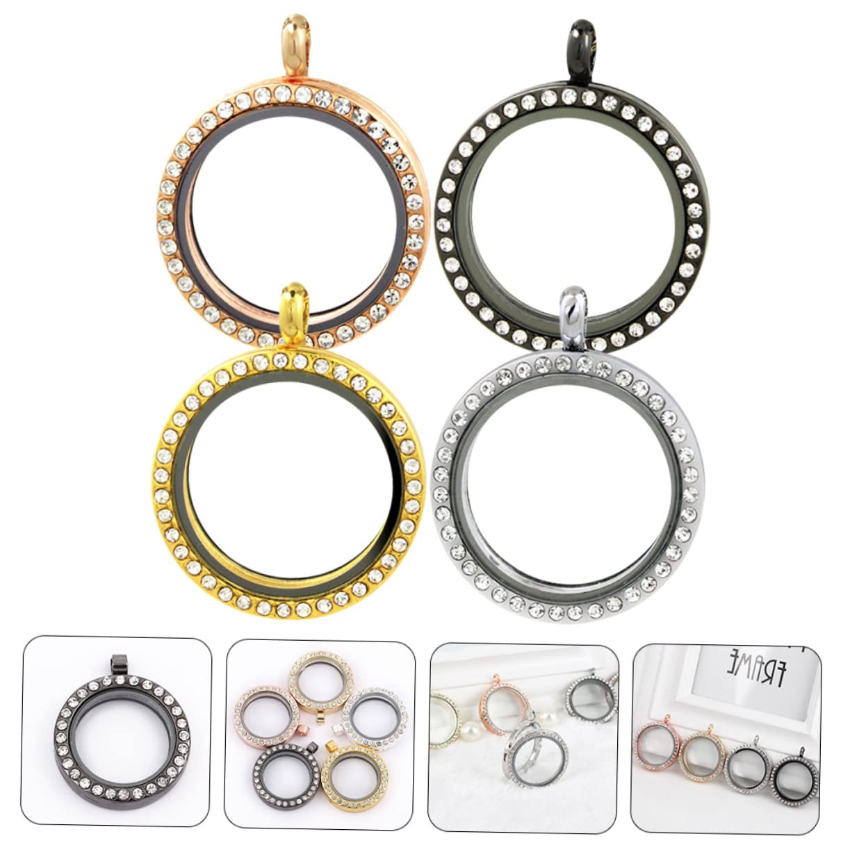 Operitacx 16 Pièces Pendentif Photo En Diamant Anneau De Lunette Arrière Ouvert Collier Ras Du Cou En Strass Pendentifs À Breloques Photo Plateaux À À Lunette Ronde