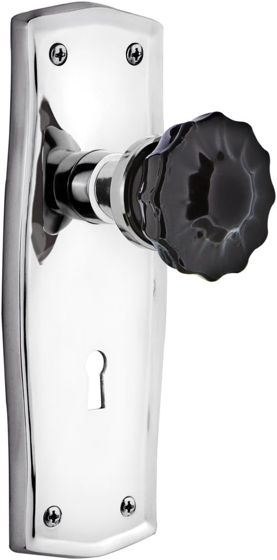Nostalgic Warehouse 726871 Prairie Plate Crystal Black Glass Door Knob in Timeless Bronze, Passage 2.75 with Keyhole