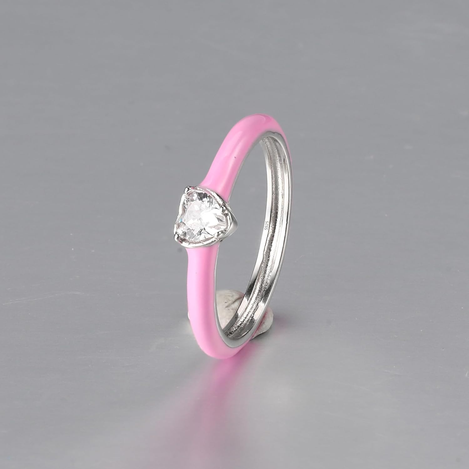 Enamel Heart Rings for Women 925 Sterling Silver Mother Daughter Friendship Ring Dainty CZ Promise Ring for Her Eternity Engagement Wedding Band Rings Jewelry Mothers Day Valentines Jewelry Gift - Image 5