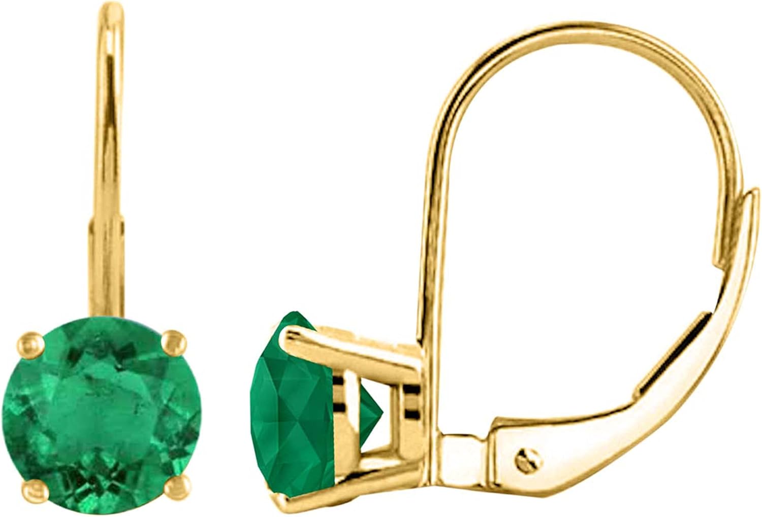 AoneJewelry Gemstone Leverback Earring for Women| 14K Yellow Gold 5mm 1.2 Carat 2 Stone Round Cut Prong Setting Diamond Wedding Jewelry Collection