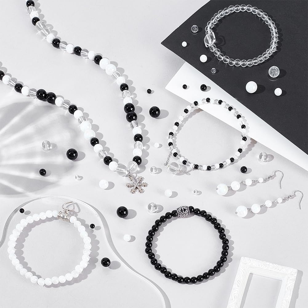 PH PandaHall 765pcs Black White Round Glass Beads 4/6/8/10mm Craft Beads for Bracelet Neckalce Jewellery Making Assorted Goth Bead Bulk for Punk Style Halloween Christmas Home Decorations - Image 3