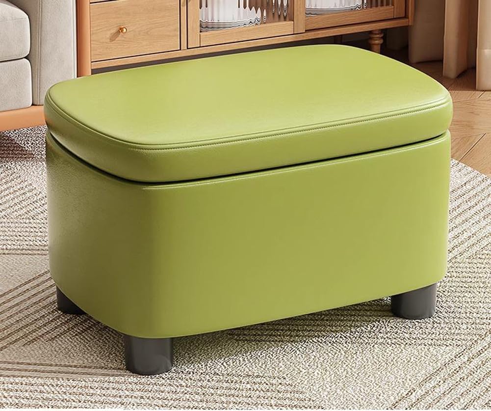 Modern Storage Ottoman Faux Leather Foot Rest Stool with Hinged Lid,Upholstered Ottoman Storage Thicken Foam Padded Seat for Living Room Entryway (Grass Green)