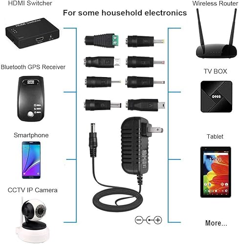 Miniatura 3 de Cargador universal de cable de alimentación de CA CC 5 V 1A 2A2000 mA con 8 puntas de enchufe variables (incluye conector de conmutación de 0.217 in