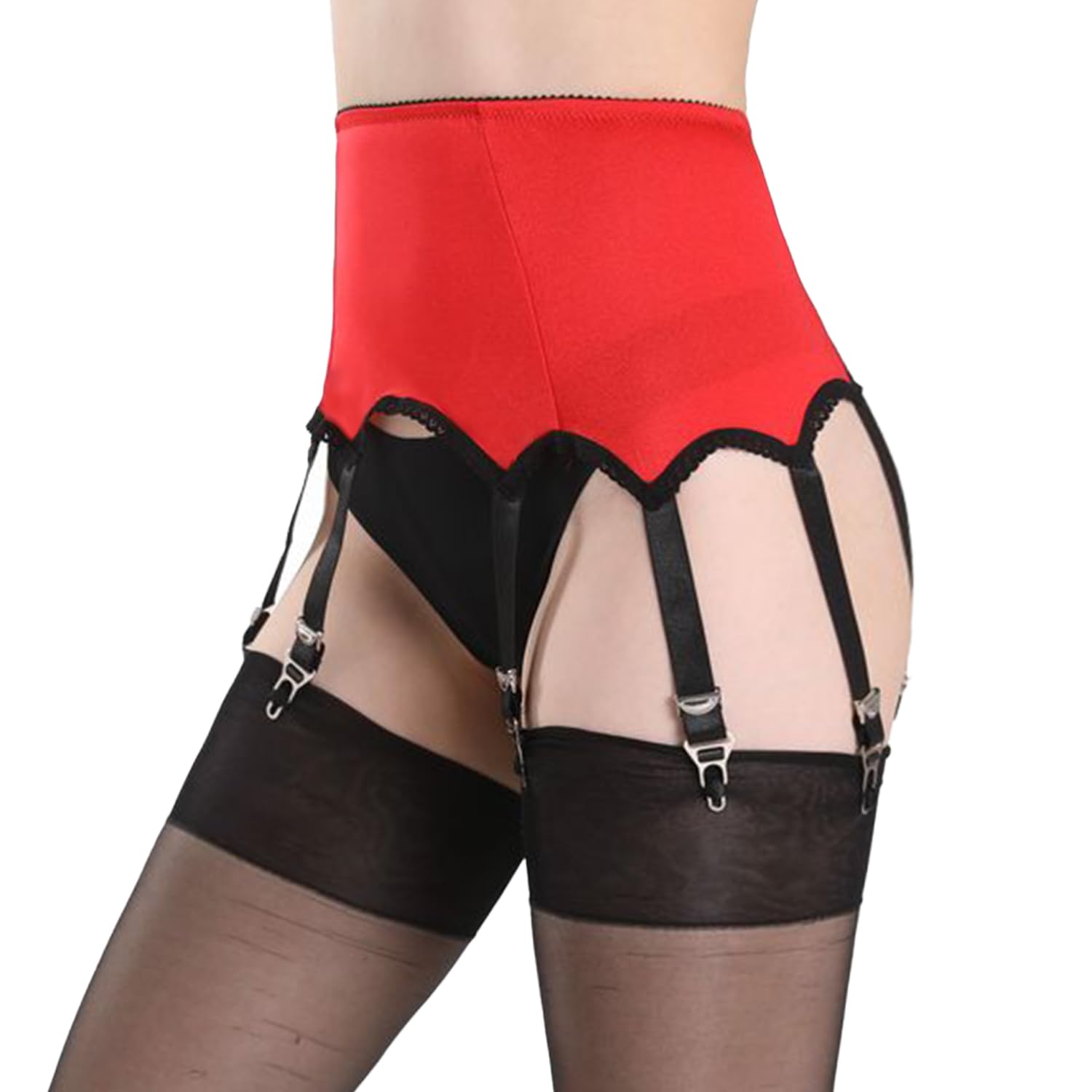Luxallacki Plain Color 8 Straps Retro Garter Belt with Adjustable Suspender Metal Clips for Thigh High Stocking