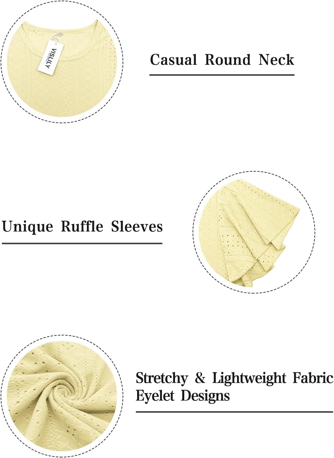 VISLILY Womens-Plus-Size-Summer-Tops Ruffle Short Sleeve T Shirts Crewneck Eyelet Tunics Casual Loose Tee - Image 3