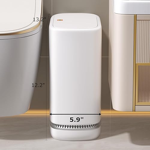 Miniatura 4 de O-MART Basurero de baño con tapa, delgado de 3.2 galones, cesta de basura superior de prensa estrecha para control de olores y a prueba de perros,