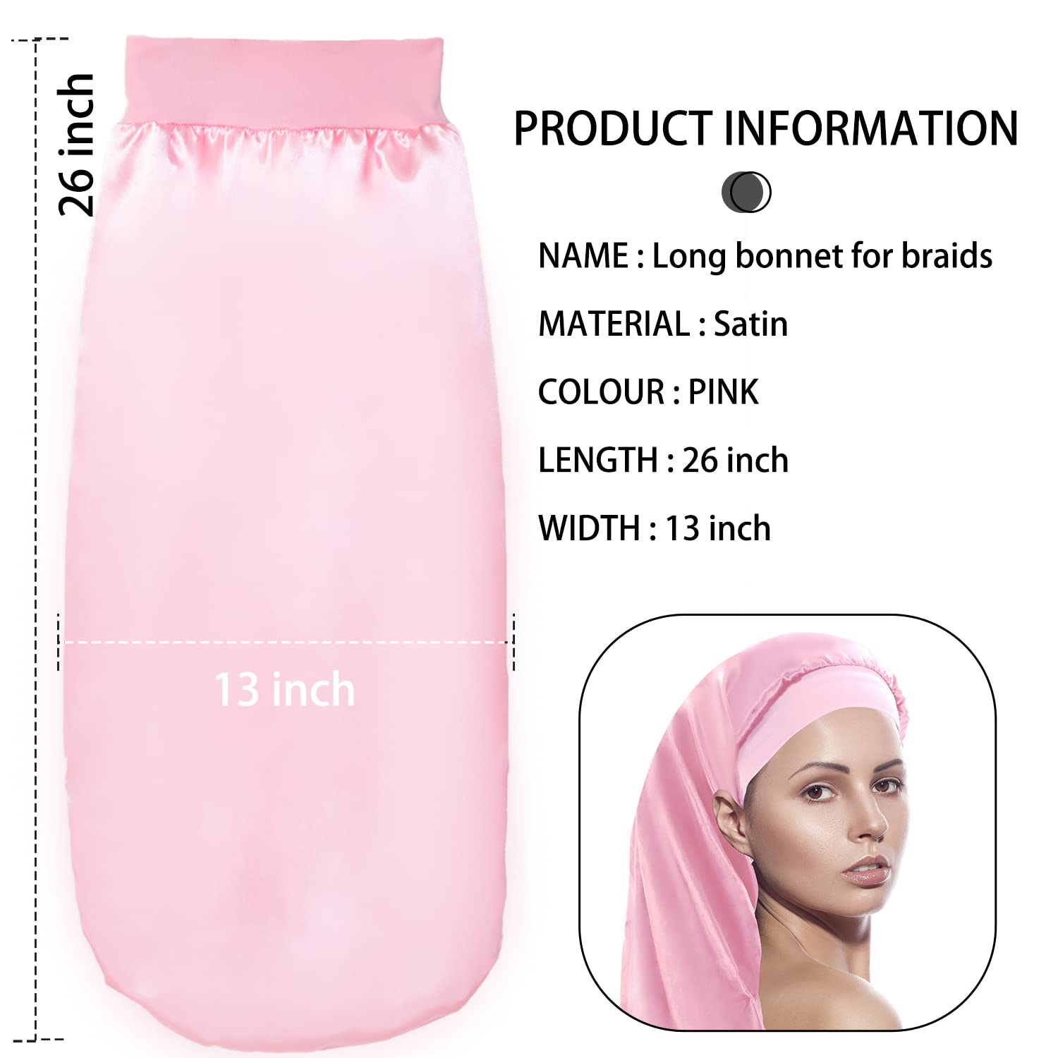 2Pcs Long Bonnet for Braids Soft Elastic Band Silk Braid Bonnet for Sleeping, Long Hair Bonnets for Black Women, Satin Bonnet for Long Hair, Colorful Bonnet for Locs (L Purple+Pink)