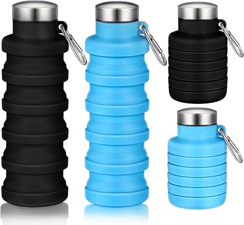 Baderke 2 botellas de agua plegables de 17 onzas para viaje, botella de agua plegable de silicona reutilizable de 16.9 fl oz con hebilla portátil de Baderke 2 botellas de agua plegables de 17 onzas para viaje, botella de agua plegable de silicona reutilizable de 16.9 fl oz con hebilla portátil de
