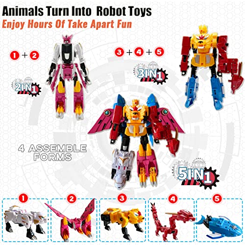 Wenbeier Animals 5-In-1 Combined Large Robot Toys Take Apart Toys -5 Action Figures Including Lion Dragon Whale Phoenix Bear Combine Into A Robot Deformation Toys For Kids 6-12（10“） #TOP2