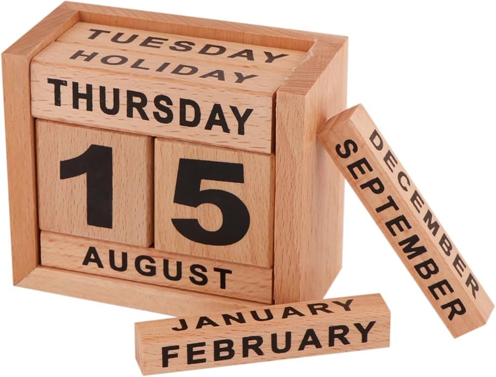 Wooden Perpetual Calendar, Natural Wood, Desktop Organizer, Day Date Month Display, Rustic Home Office Decor-image-26