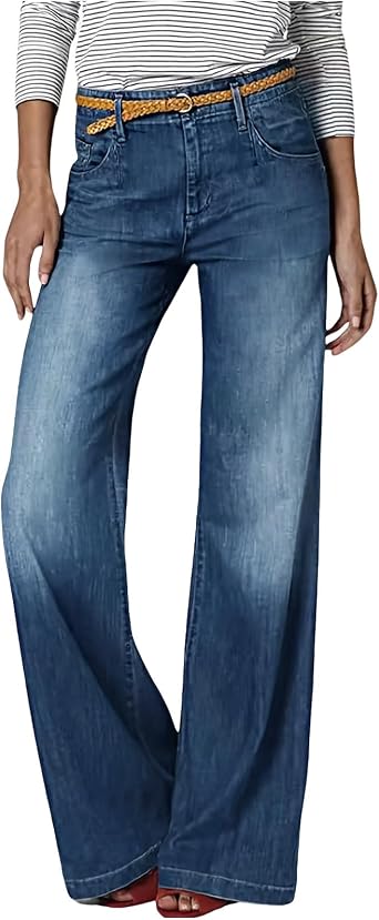 LRMQS High Waisted Jeans for Women Trendy Stretchy Straight Wide Leg Elastic Waist Tummy Control Boot Cut Flare Denim Pants