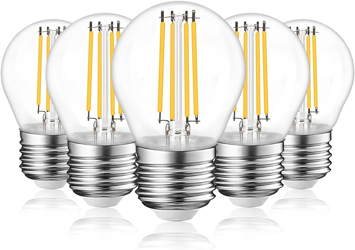 Bonlux G45 E27 LED Filament Bulb, 4W Dimmable Screw Bulb Vintage Edison Light Bulb Warm White 2700K, 40W Incandescent Bulb Equivalent, Classic Golf Ball ES E27 Mini Globe Bulb (5-Pack)