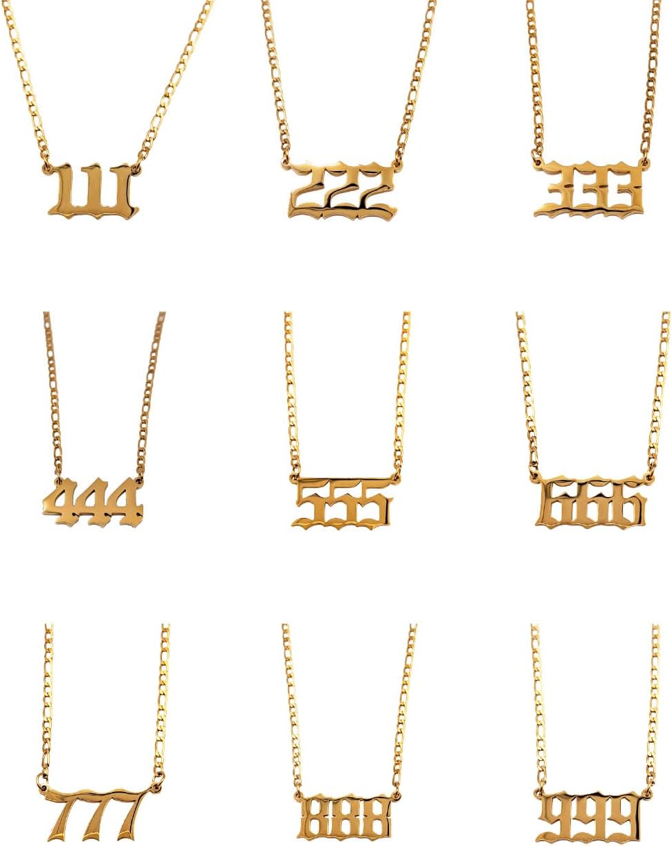 Bruha Angel Number Necklace 111-999 - Stainless Steel Waterproof Tarnish Proof Pendant for Women - Hypoallergenic Gold Silver Chain - Adjustable 14-16 Inch - Numerology Jewelry - Gift Box