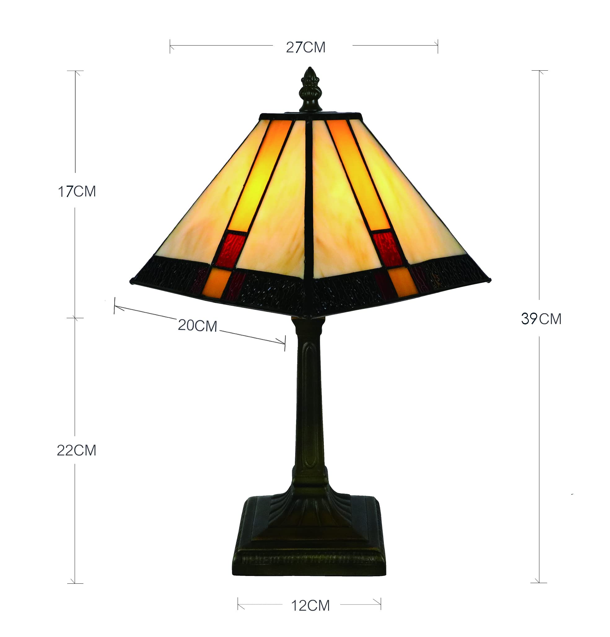 Tiffany Tischlampe Klein, 8 Zoll Quadrat Mehrfarbiges Glas Lampenschirm, E14 Vintage Tischlampe Schlafzimmer Wohnzimmer Kinderzimmer(Ohne Glühbirnen)