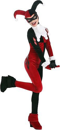 Miniatura 4 de Disfraz de Harley Quinn de lujo para niños, overol rojo y negro y máscara para disfraz de súper villano y cosplay de cómics