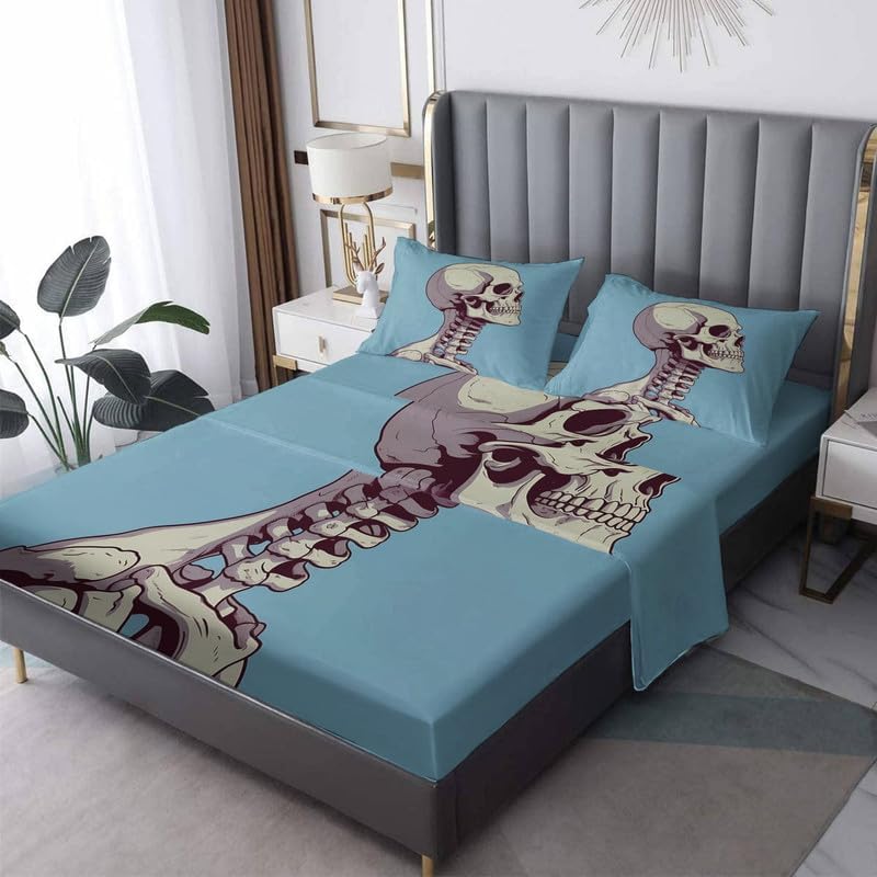 Skull Sheets Twin Size - Gothic Bed Sheets, Soft Microfiber & Deep Pocket & Wrinkle Free Patterned Bedding Sheets & Pillowcases, 3 Piece (1 Fitted Sheet, 1 Flat Sheet, 1 Pillow Case)