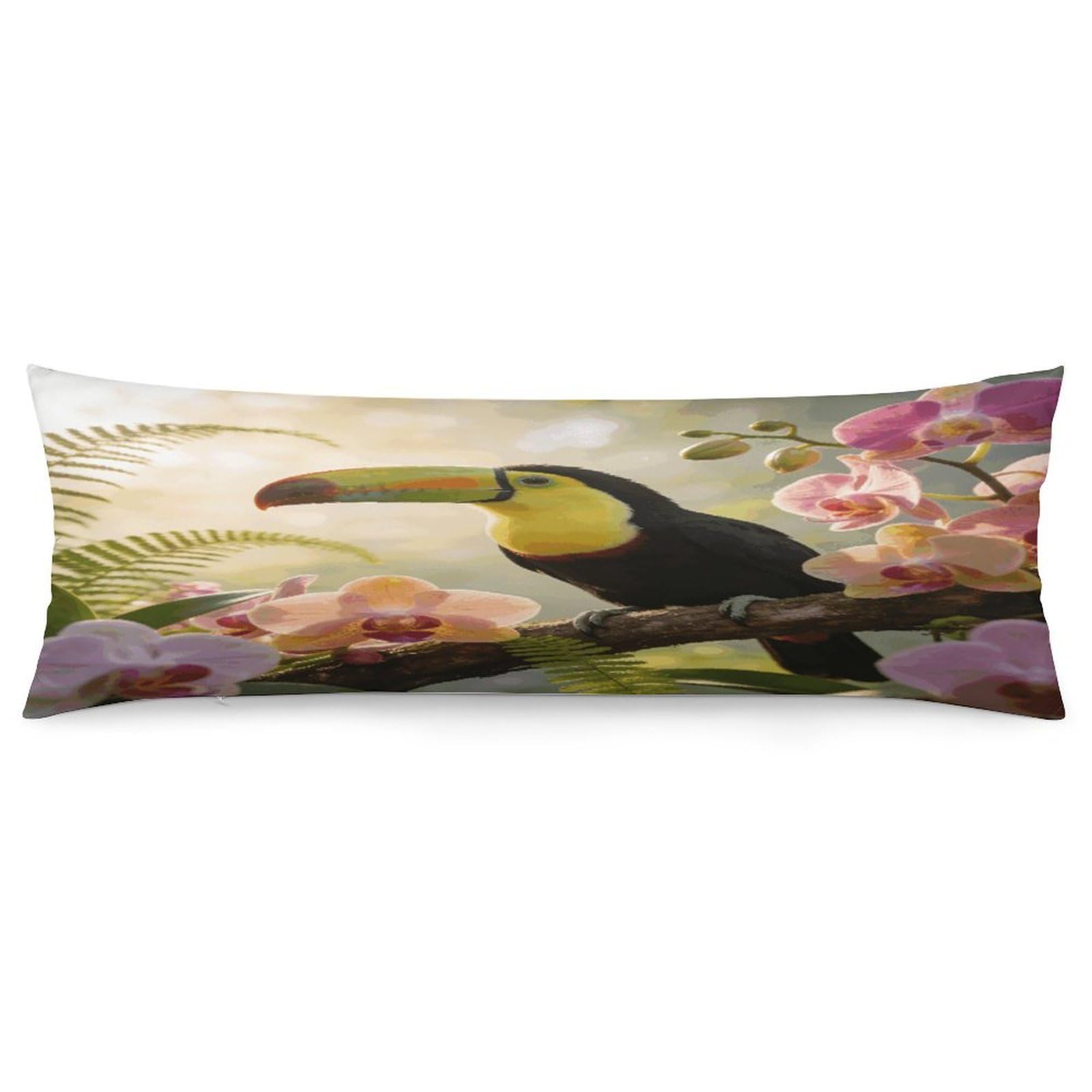 The Morning Song of The Toucan and The Orchid Body Pillowcase Soft Breathable Full Long Pillow Cover 20x54 Inches Polyester Pillow Case with Hidden Zipper Closure for Bedroom Home Decorations