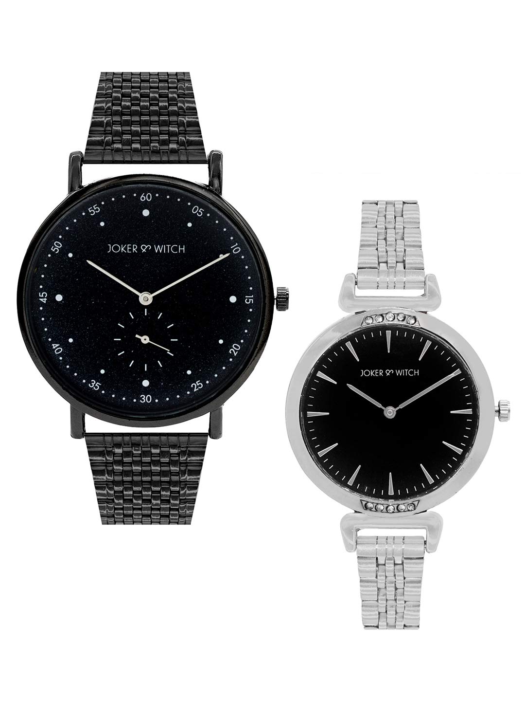 Joker & Witch Stainless Steel Kevin & Winne Couple Analog Watch Gift Set For Men And Women, Black Dial, Silver Band (B08WRG75TP) Amazon Price History, Amazon Price Tracker