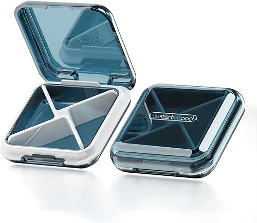 DUBSTAR Organizador diario de píldoras, 4 compartimentos portátil de viaje, pequeño pastillero para bolsa para guardar vitaminas, aceite de hígado