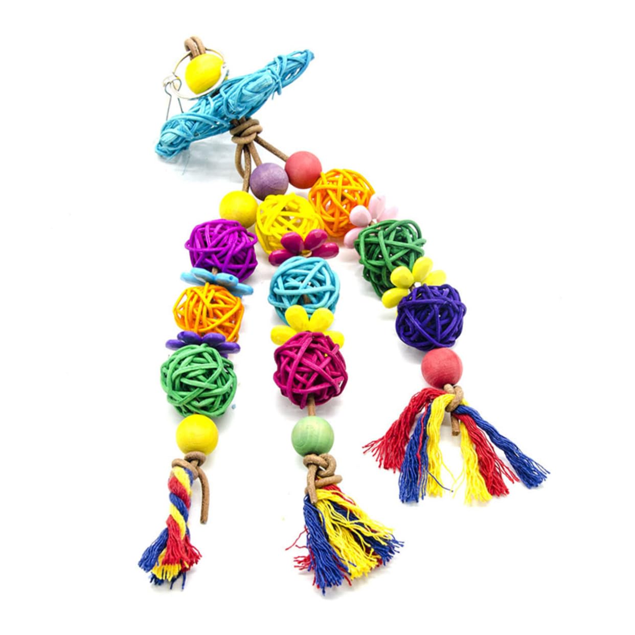 FRCOLOR Lot de 4 petits jouets pour oiseaux, calopsittes, jouets pour cage à oiseaux, jouets à suspendre, jouets à mâcher pour perroquet, balançoire, support en bois