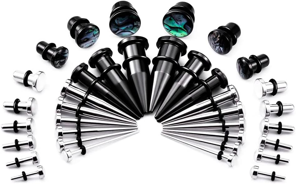 TBOSEN 36PCS Surgical Stainless Steel Stretching Kit Plugs Expander Tapers Single Flare Tunnel | Flat Top Body Piercing Jewelry Set 14G-00G