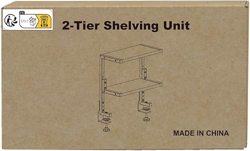 Miniatura 8 de PUTORSEN Estante de escritorio con abrazadera de 15 pulgadas, estantería de 2 niveles sobre o debajo del escritorio, bandeja de almacenamiento