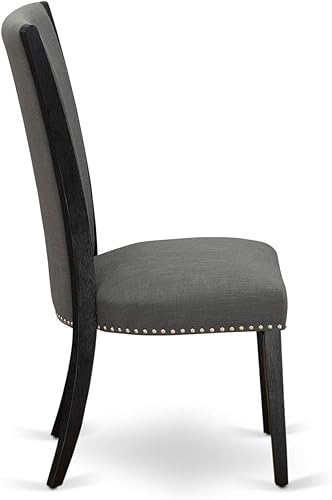 Miniatura 5 de East West Furniture VEP6T50 Verona Parson - Juego de 2 sillas de comedor acolchadas de tela de lino Gotham oscura, con ribete de clavo, color negro