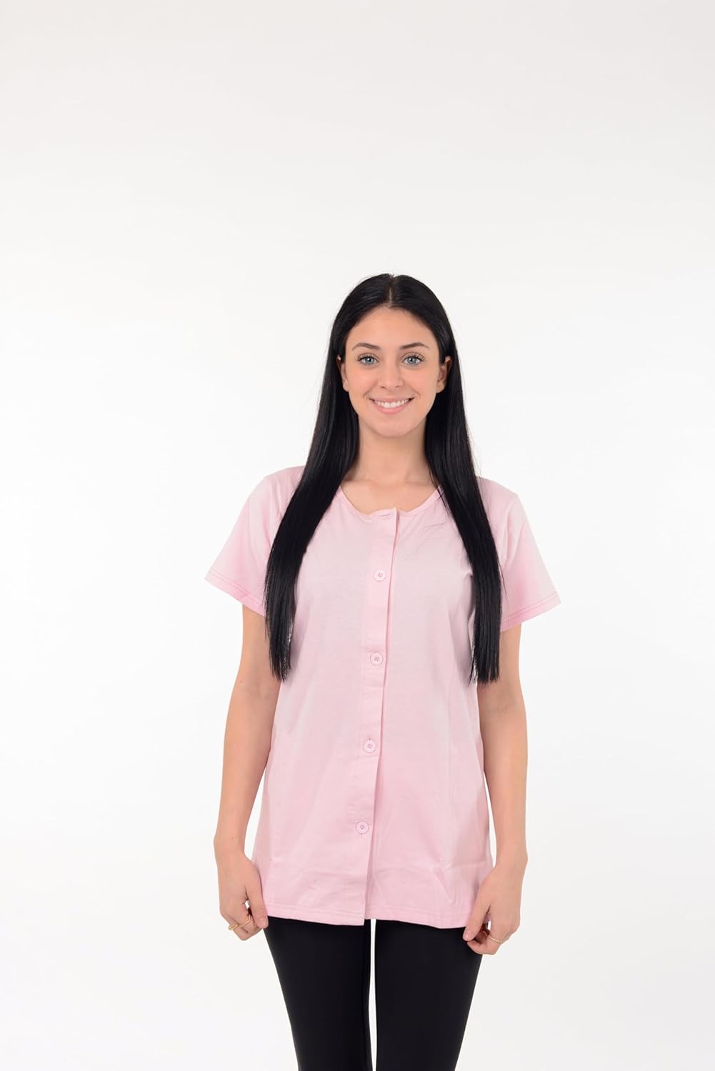 USBD Post Mastectomy Shirt with Drain Pockets Crew Neck Post Op Button Down Recovery Tops - Image 5