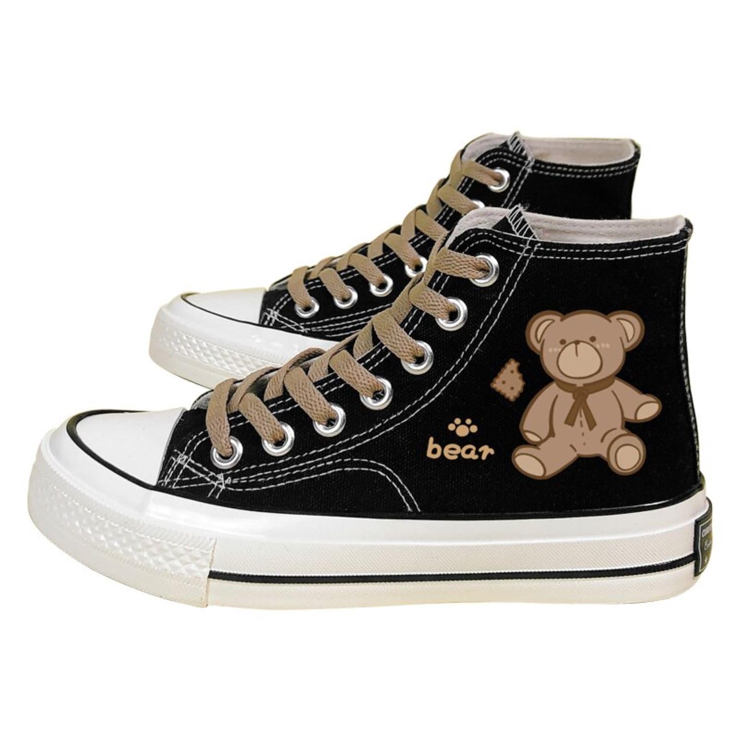 Bobo's House Kawaii Baby Bear Black and White High Top Canvas Fashion Sneakers