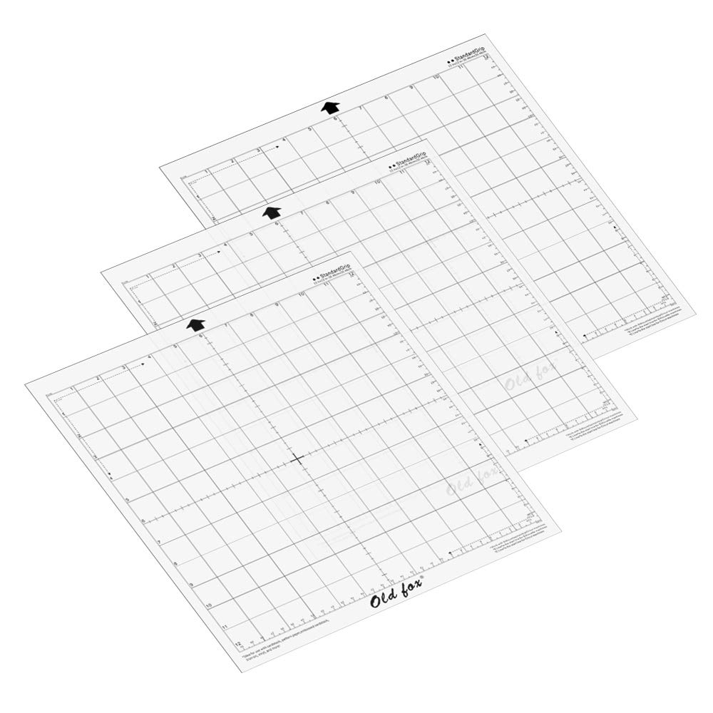 OLD FOX Replacement Cutting Mat Transparent Adhesive Mat with Measuring Grid 12 * 12 Inch for Silhouette Cameo Plotter Machine, 3pcs