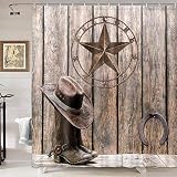 Western Shower Curtain, Western Texas Star Horseshoes Shower Curtain for Bathroom, Cowboy Hat Riding