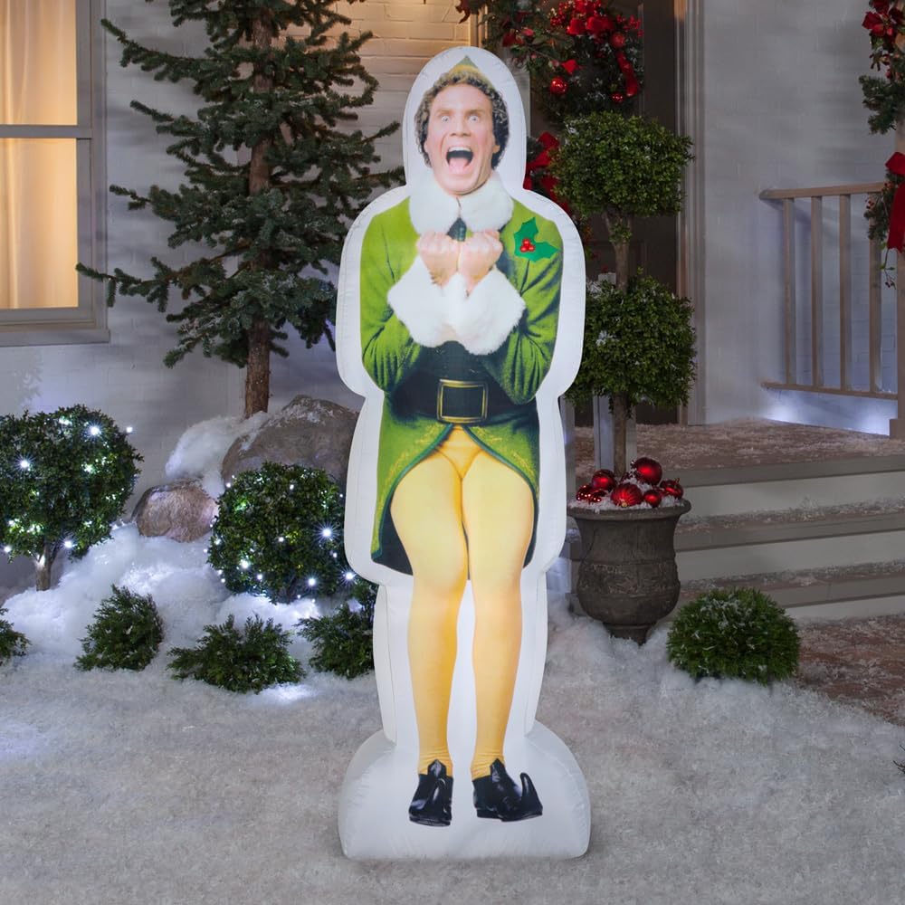 Gemmy Photorealistic Christmas Airblown Inflatable Excited Buddy The Elf S LG WB, 6 ft Tall, Green