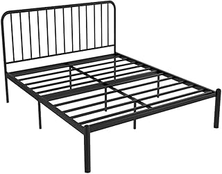 SKY-TOUCH Classic Metal Platform Single Bed Frame - Iron Art Headboard & Footboard, Under Bed Storage, Heavy Duty Iron Metal Platform Bed Frame, Black - 1.5m x 1.9m