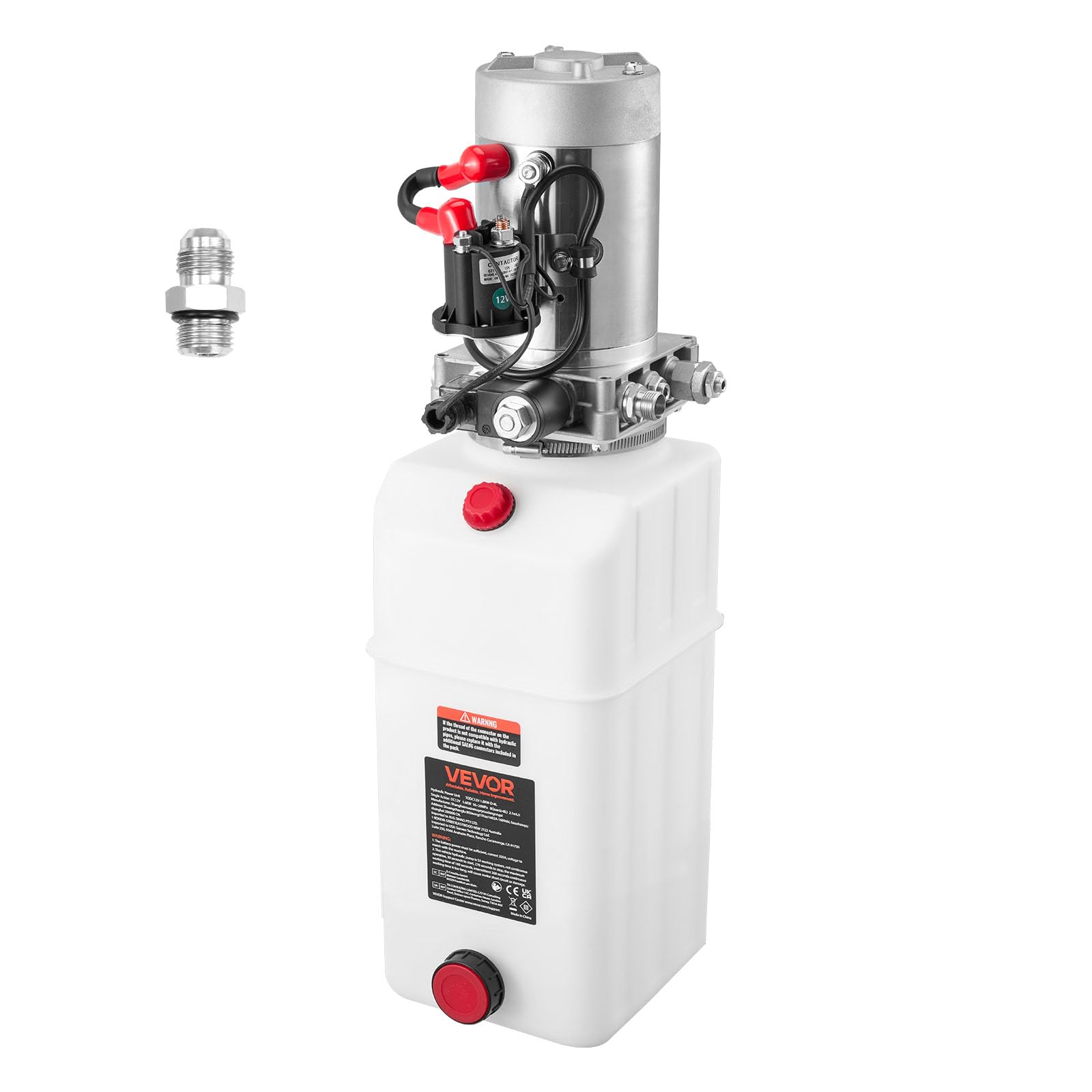 VEVOR 6 Qt Hydraulikaggregat doppeltwirkende Kippanhängerpumpe, maximaler Öffnungsdruck 22 MPa und Fördermenge 3,4 L/min, 12 V DC Hydraulikpumpe mit Metallbehälter für Kippanhänger Weiß
