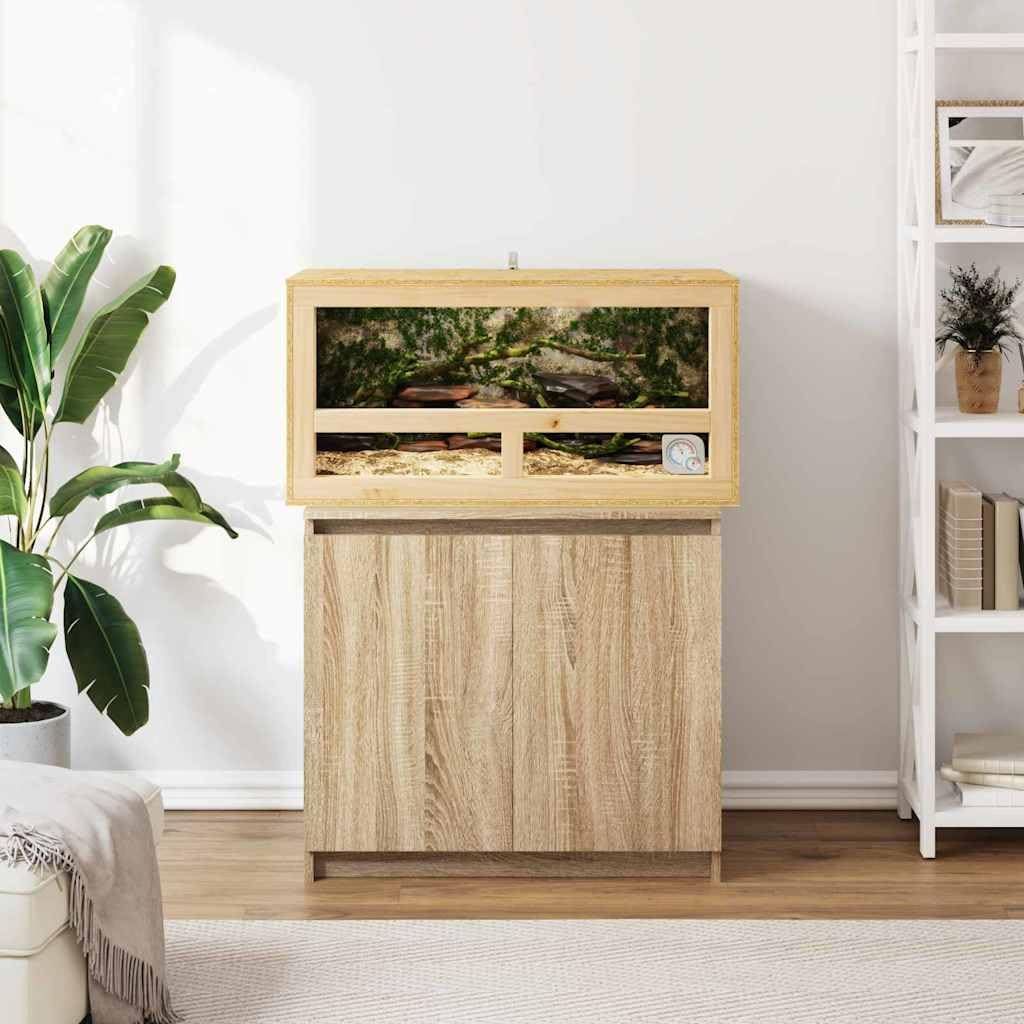 Terrarium Braun OSB 80 x 40 x 40 cm mit Glas und Thermometer, geeignet für Reptil, Amphibie, Bartagame, Schlange, Gecko, Chamäleon, Frosch, Echse, Spinne, Paludarium, Vivarium