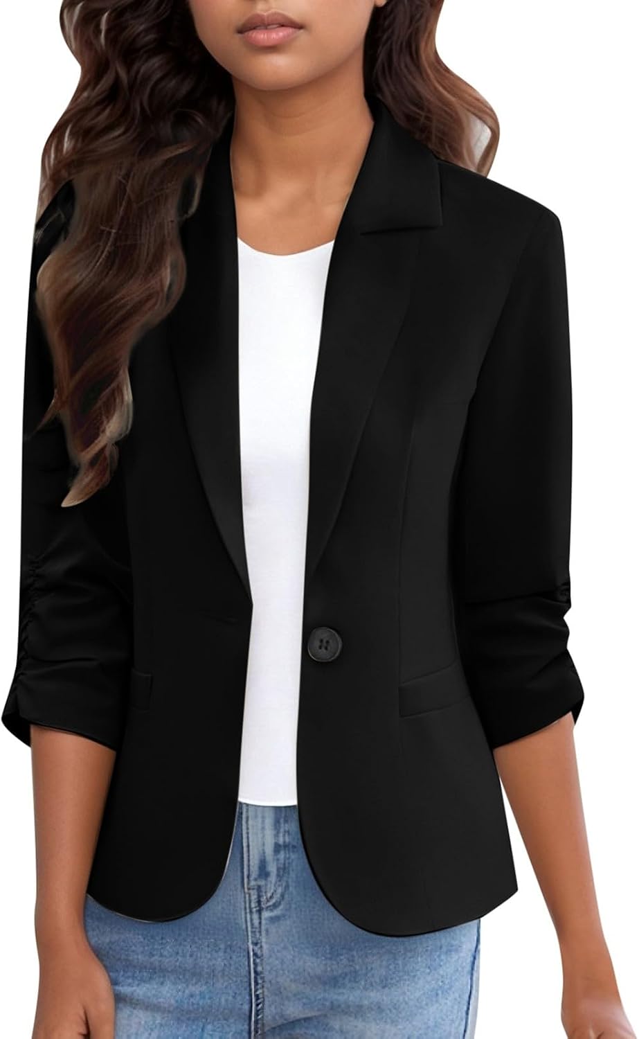 blazer jacke sportlich damen schwarz lang, Blazer Damen Langarm Vorne Offen Businessjacke Cardigan Freizeit Sportlich Anzugjacken Damenblazer Business Leicht Mantel Sakko Knopfleiste Vintage