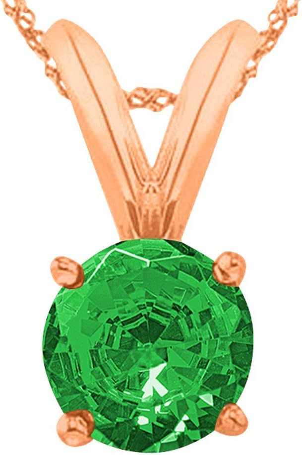 Houston Diamond District 1/2-2.5 Carat Round Emerald 4 Prong Pendant Necklace (AAA Quality) W/ 16" Gold Chain