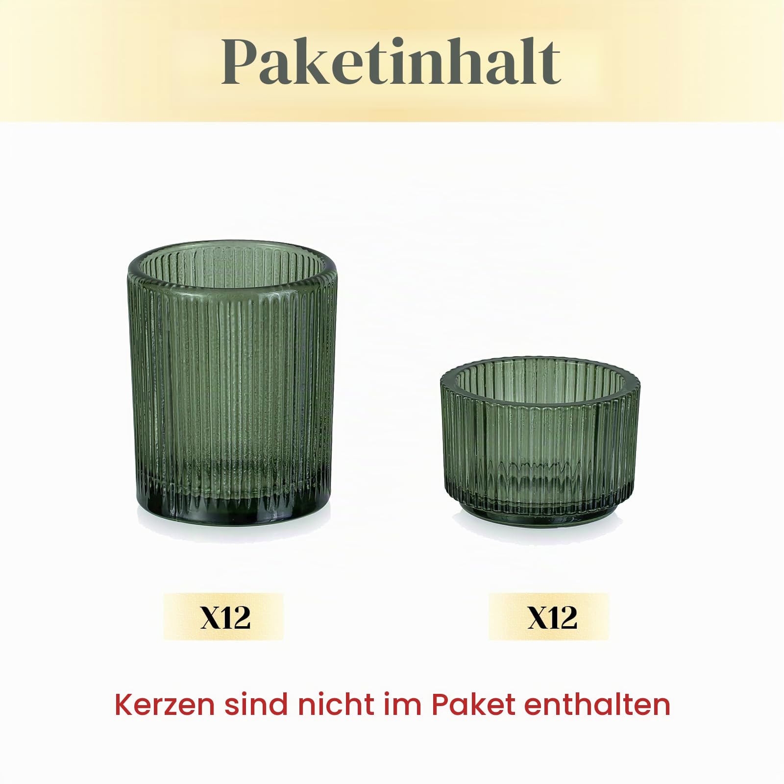 Hewory 24er Set Teelichtgläser Grün Teelichthalter Glas für Tischdeko | Zwei Größen, Dickes Premium-Glas, Windlicht für Teelicht Wohnzimmer Deko Weihnachten Hochzeit Party Konfirmation Großpack