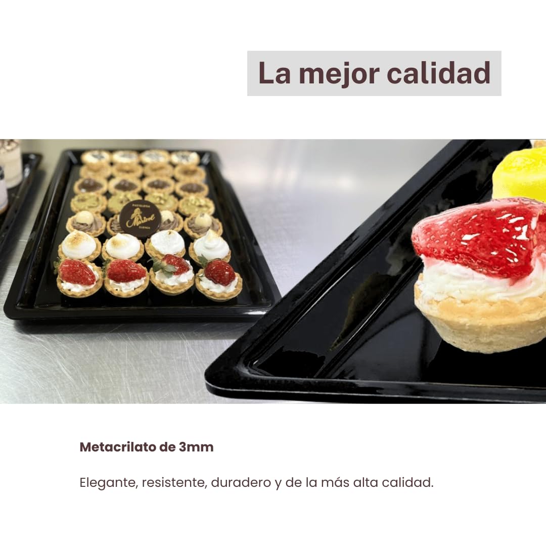 Bandeja de Metacrilato para Exposición en Comercio, Blanco y Negro, 3mm de Grosor, Alto Brillo, para Carnicerías y Pastelerías (Negro, 50x34 cm)