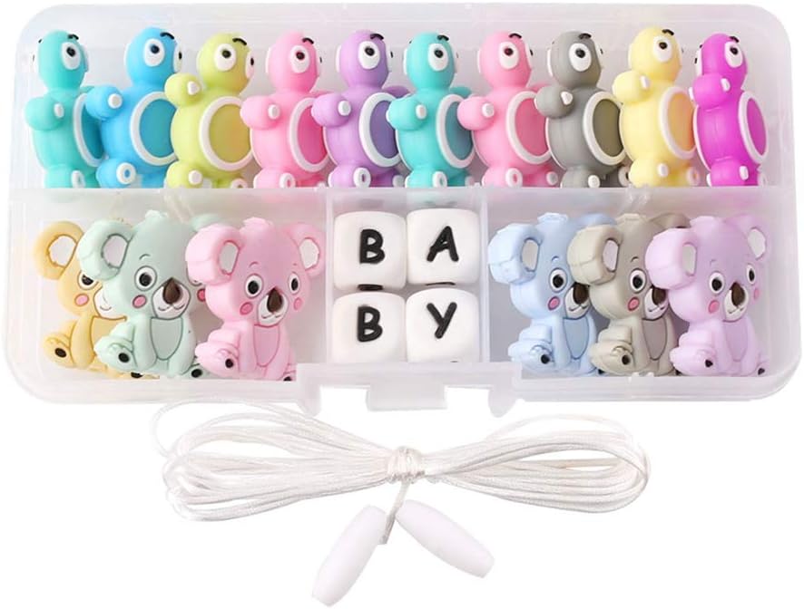 Mamimami Home Baby Silicone Teether Mix Color Geometric Koala Turtle Beads DIY Necklace Chew Bracelet Breakaway Clasp Teething Toys
